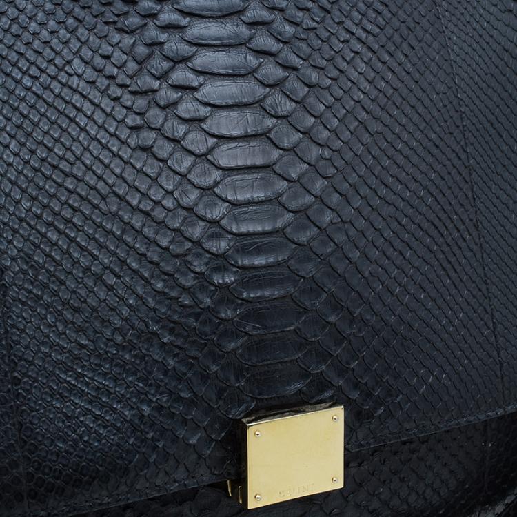 Pre Owned Celine Black Python Trapeze Top Handle Bag