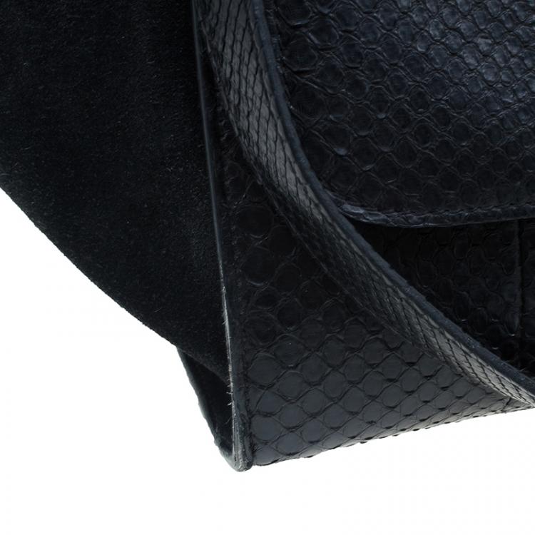 Pre Owned Celine Black Python Trapeze Top Handle Bag