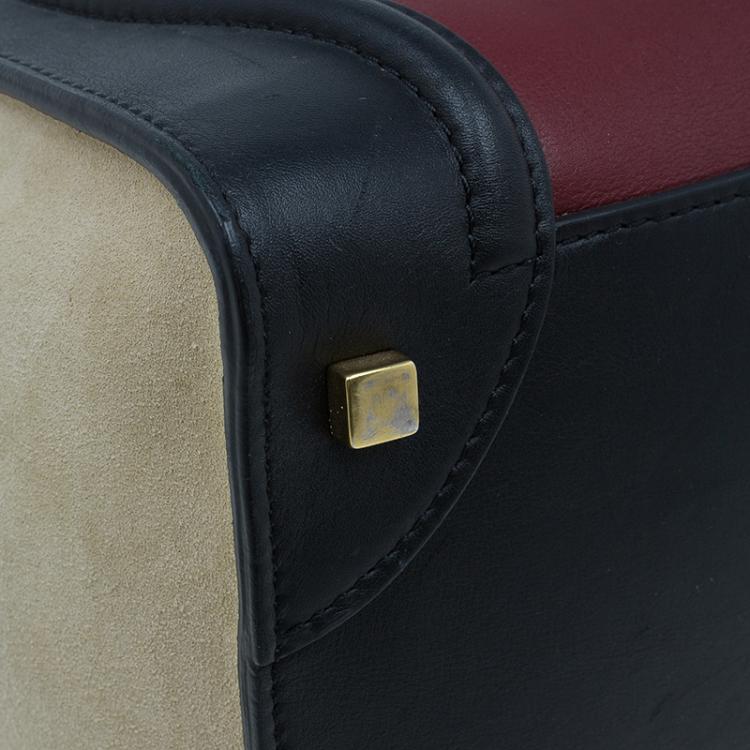 Pre Owned Celine Tri-Color Leather Mini Luggage Tote