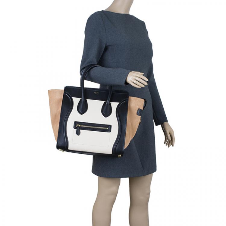 Celine Tricolor Leather and Jacquard Fabric Mini Luggage Tote