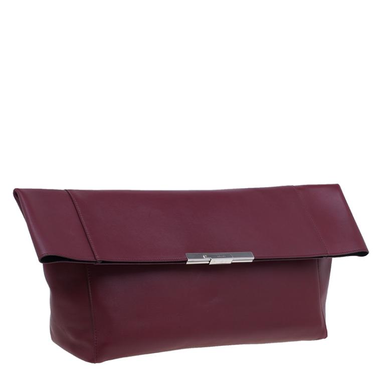 Pre Owned Celine Burgundy Calfskin Leather Large Folded Clutch