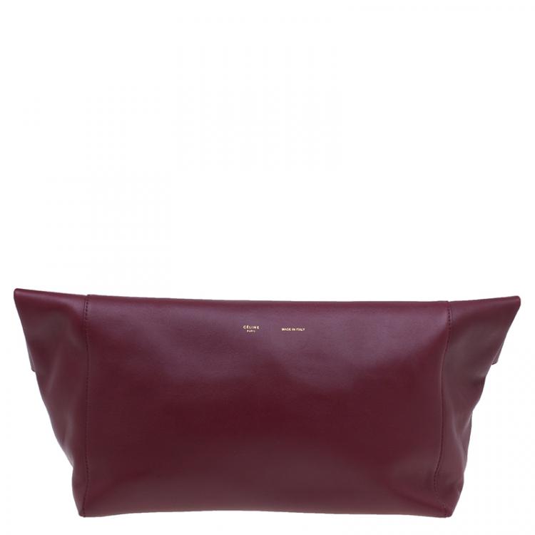 Pre Owned Celine Burgundy Calfskin Leather Large Folded Clutch