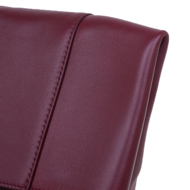 Pre Owned Celine Burgundy Calfskin Leather Large Folded Clutch