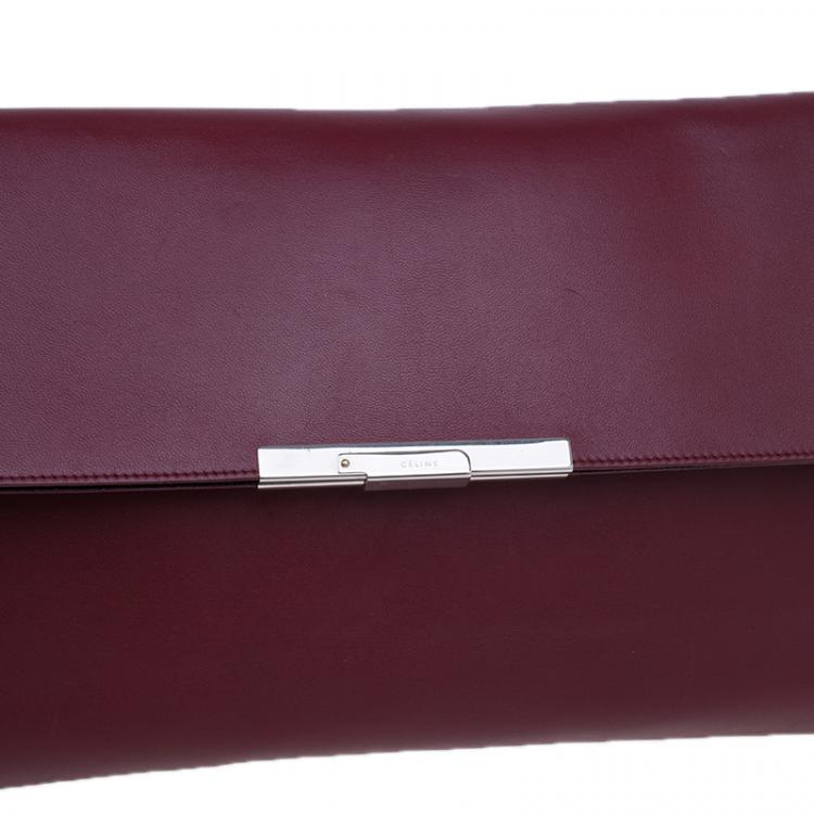 Pre Owned Celine Burgundy Calfskin Leather Large Folded Clutch