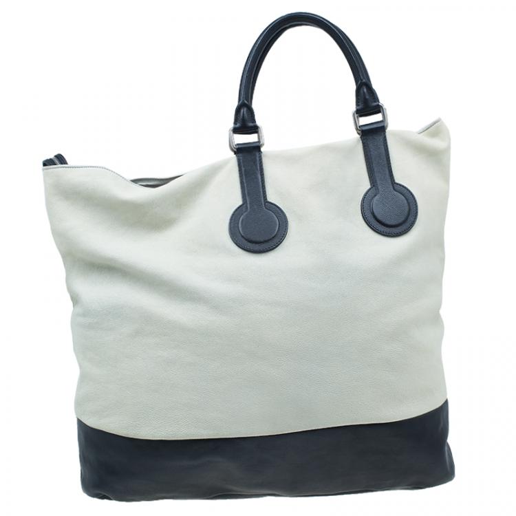Pre Owned Celine White And Black Leather Oversized Folded Tote