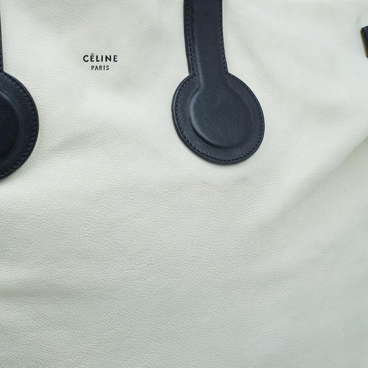 Pre Owned Celine White And Black Leather Oversized Folded Tote