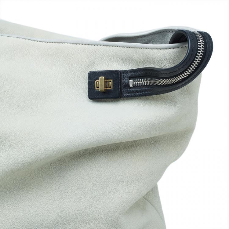 Pre Owned Celine White And Black Leather Oversized Folded Tote