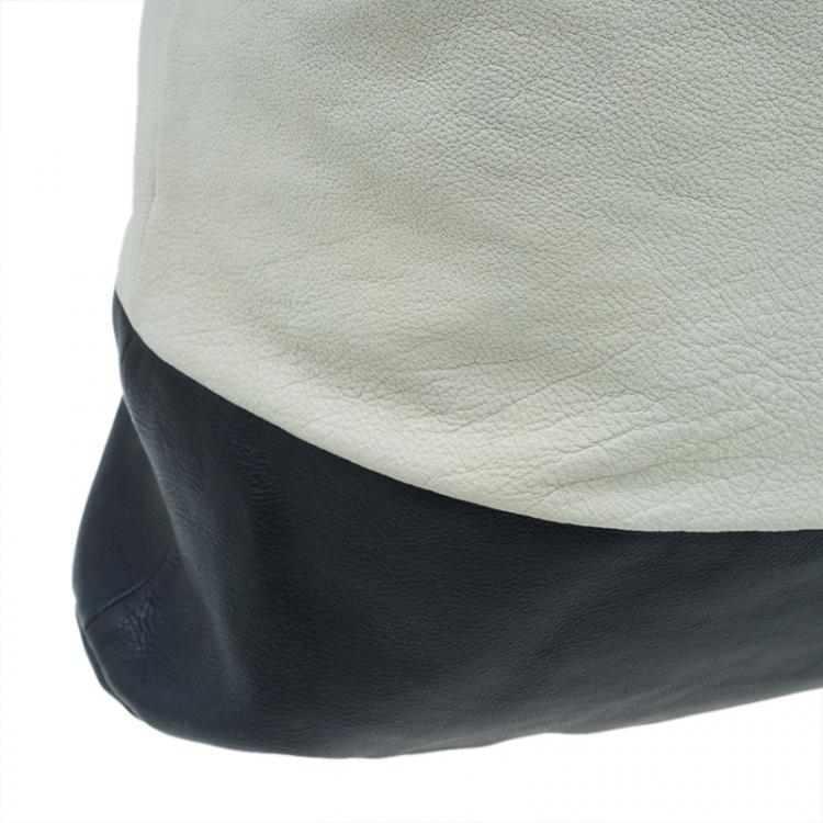 Pre Owned Celine White And Black Leather Oversized Folded Tote