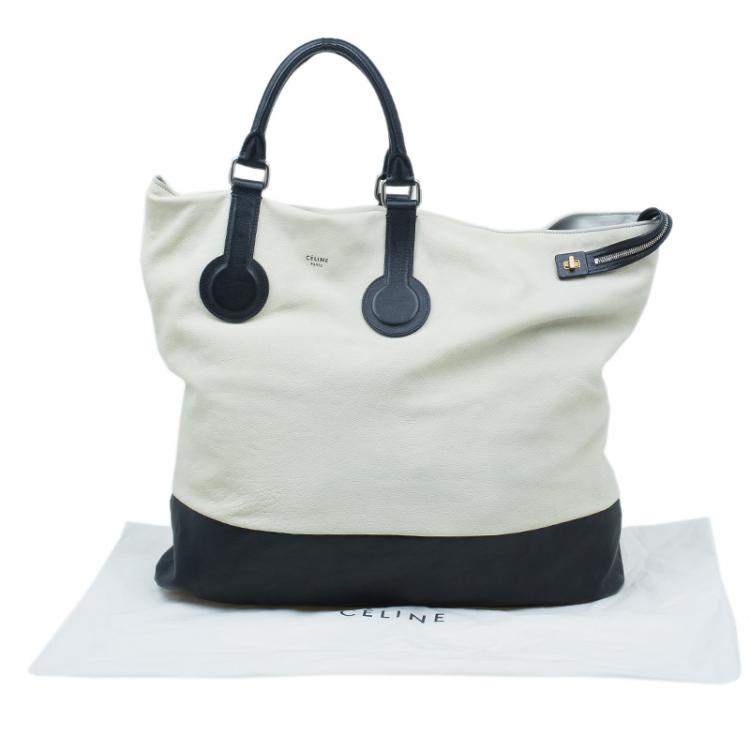 Pre Owned Celine White And Black Leather Oversized Folded Tote