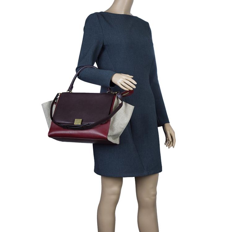 Pre Owned Celine Tri Color Leather/Canvas Medium Trapeze Bag