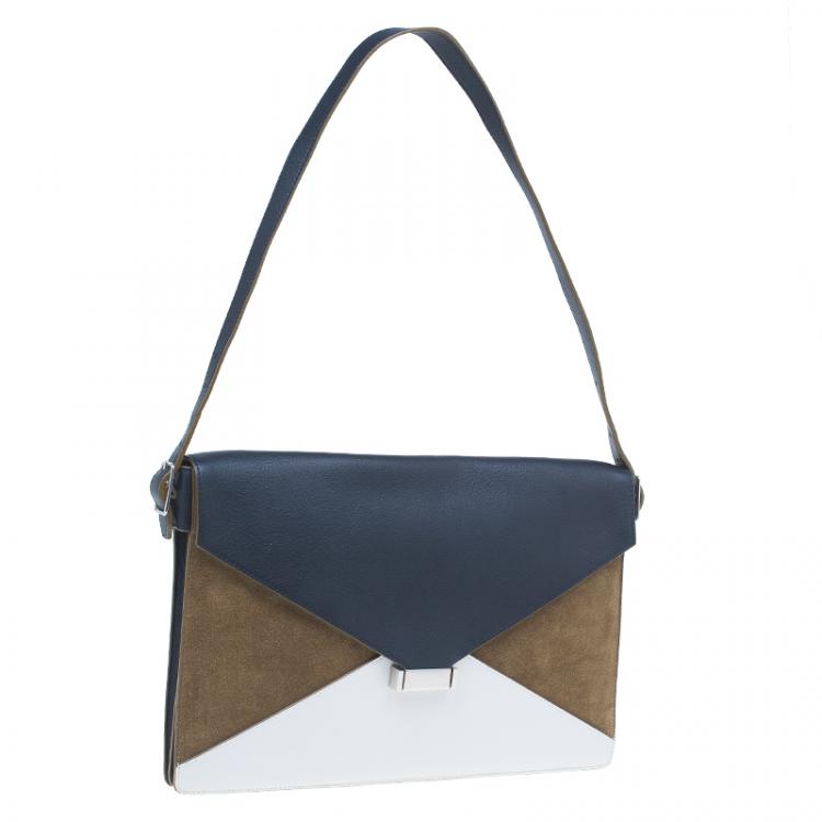 Pre Owned Celine Tricolor Leather and Suede Diamond Clutch Bag