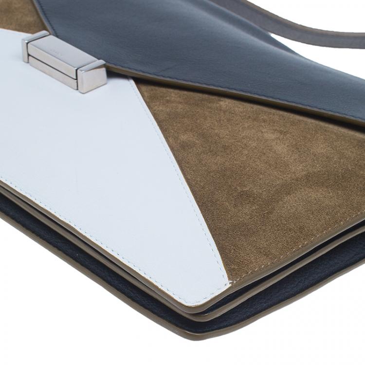 Pre Owned Celine Tricolor Leather and Suede Diamond Clutch Bag