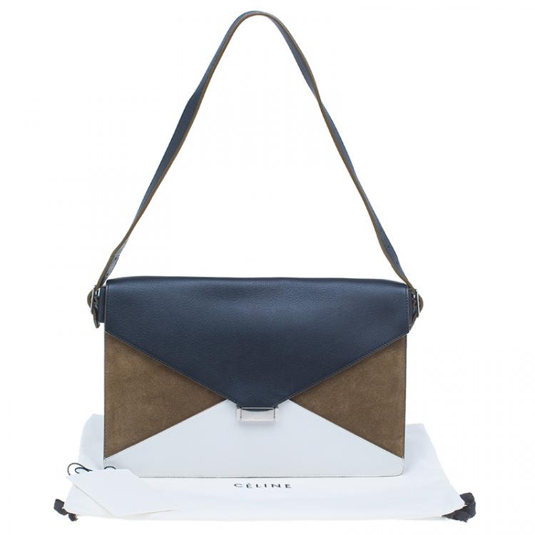 Pre Owned Celine Tricolor Leather and Suede Diamond Clutch Bag