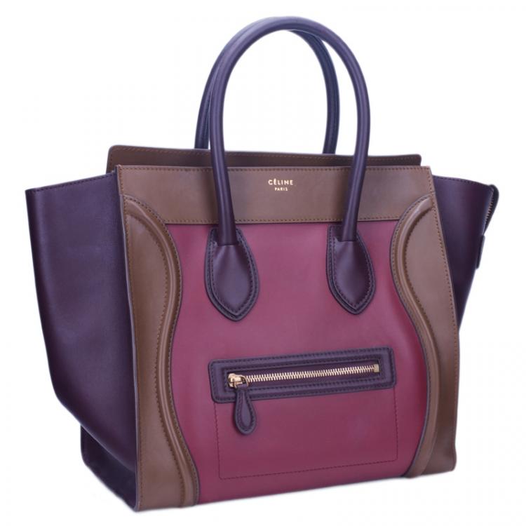 Pre Owned Celine Tricolor Calfskin Leather Mini Luggage Tote 