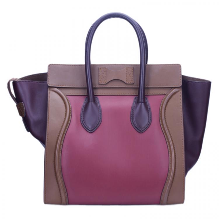 Pre Owned Celine Tricolor Calfskin Leather Mini Luggage Tote 
