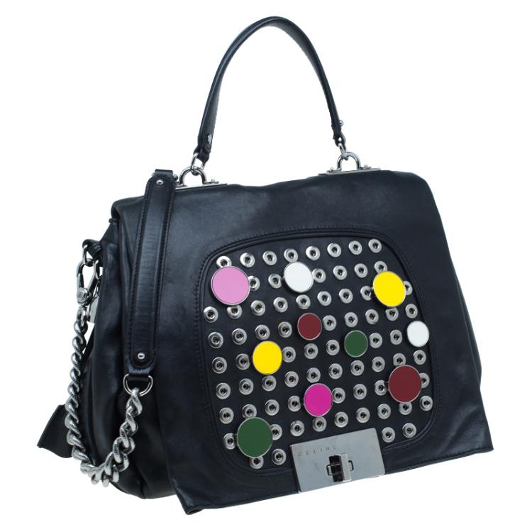 مملوكة مسبقًا Celine Black Soft Leather Snaps Top Handle Bag