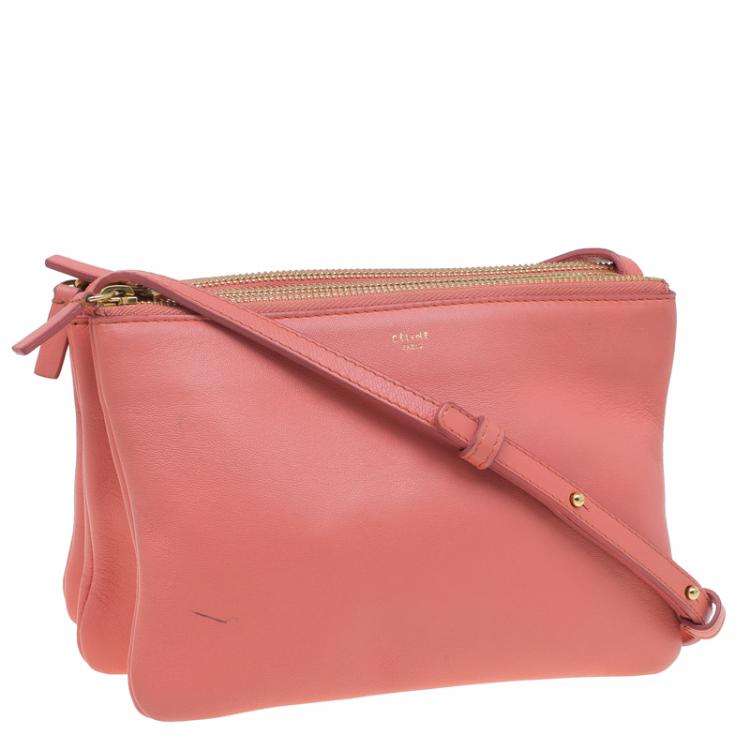 Pre Owned Celine Pink Leather Trio Crossbody Bag