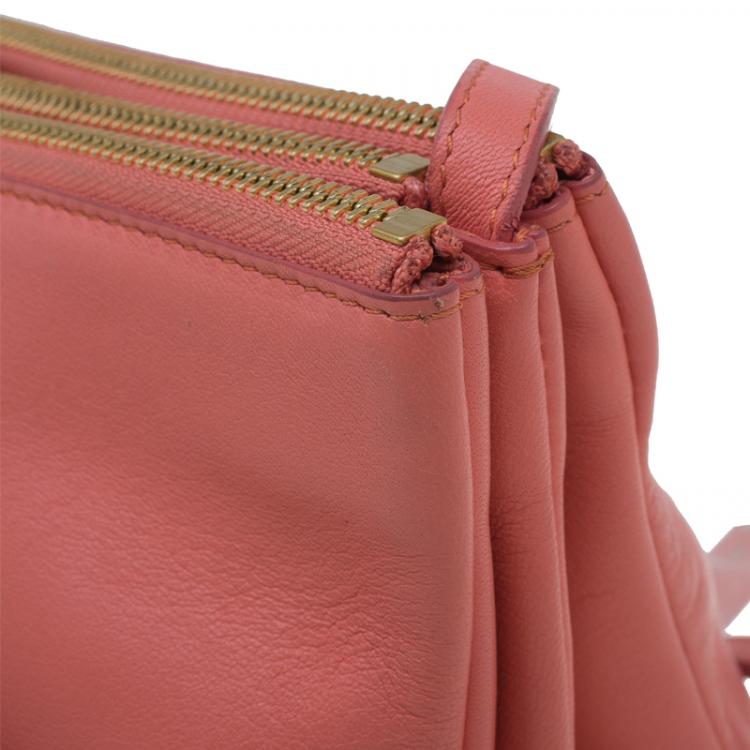 Pre Owned Celine Pink Leather Trio Crossbody Bag