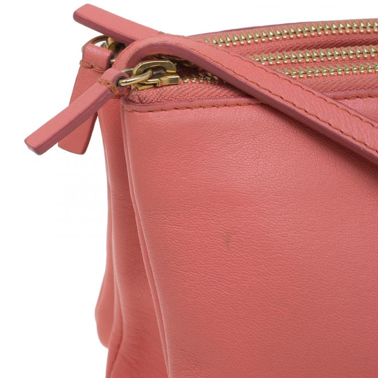 Pre Owned Celine Pink Leather Trio Crossbody Bag