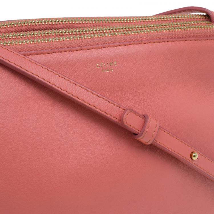 Pre Owned Celine Pink Leather Trio Crossbody Bag