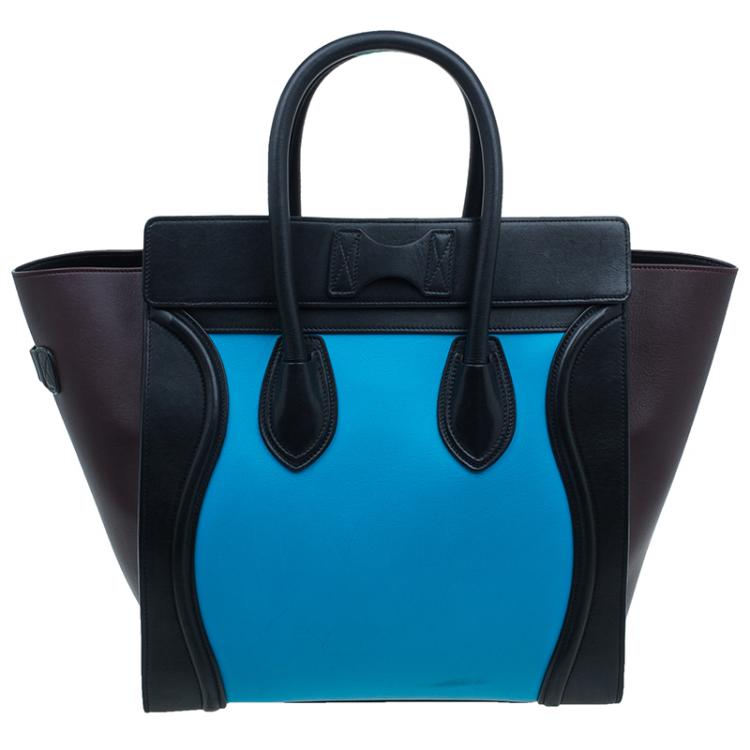Pre Owned Celine Tri-Color Leather Mini Luggage Tote Bag