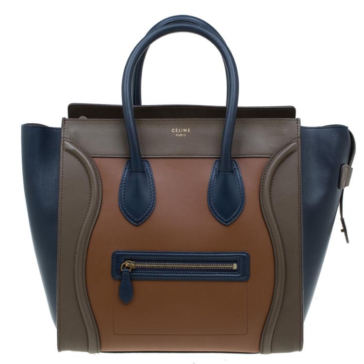 Pre Owned Celine Tri Color Leather Mini Luggage Tote