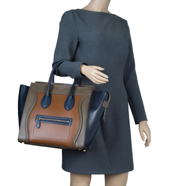 Pre Owned Celine Tri Color Leather Mini Luggage Tote