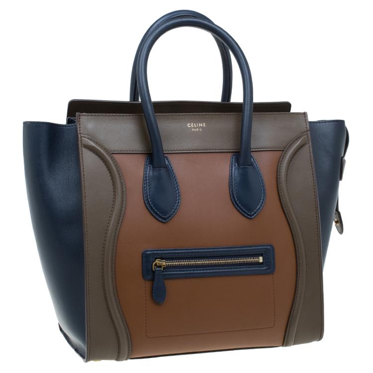 Pre Owned Celine Tri Color Leather Mini Luggage Tote