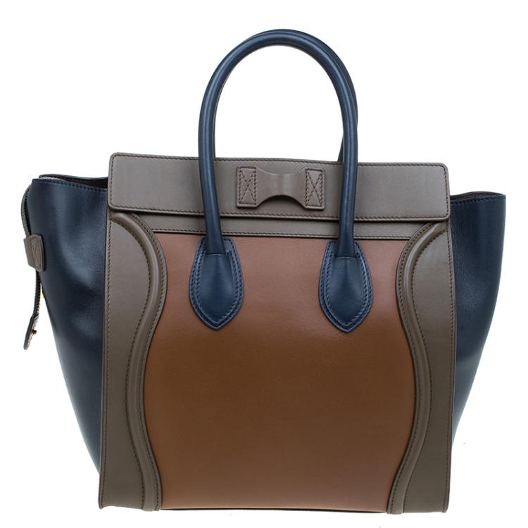 Pre Owned Celine Tri Color Leather Mini Luggage Tote
