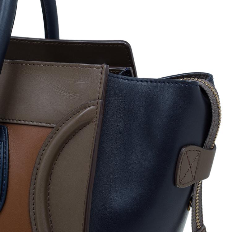Pre Owned Celine Tri Color Leather Mini Luggage Tote