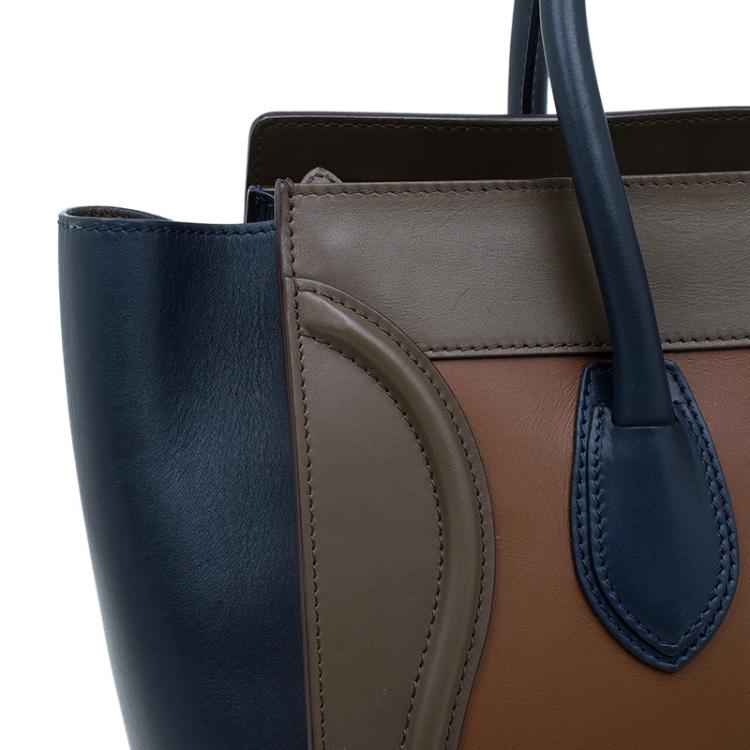 Pre Owned Celine Tri Color Leather Mini Luggage Tote