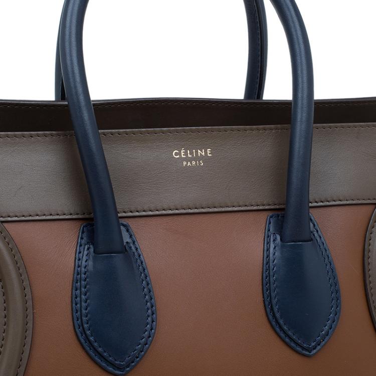 Pre Owned Celine Tri Color Leather Mini Luggage Tote