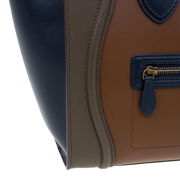 Pre Owned Celine Tri Color Leather Mini Luggage Tote