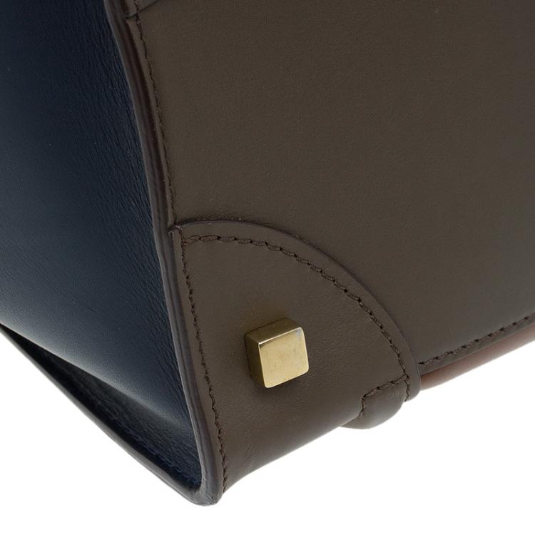Pre Owned Celine Tri Color Leather Mini Luggage Tote