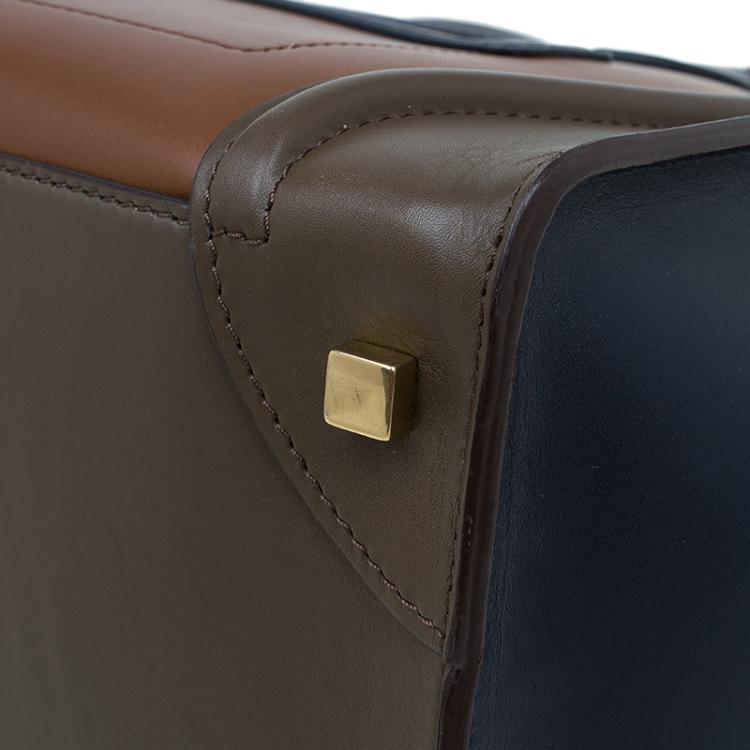 Pre Owned Celine Tri Color Leather Mini Luggage Tote