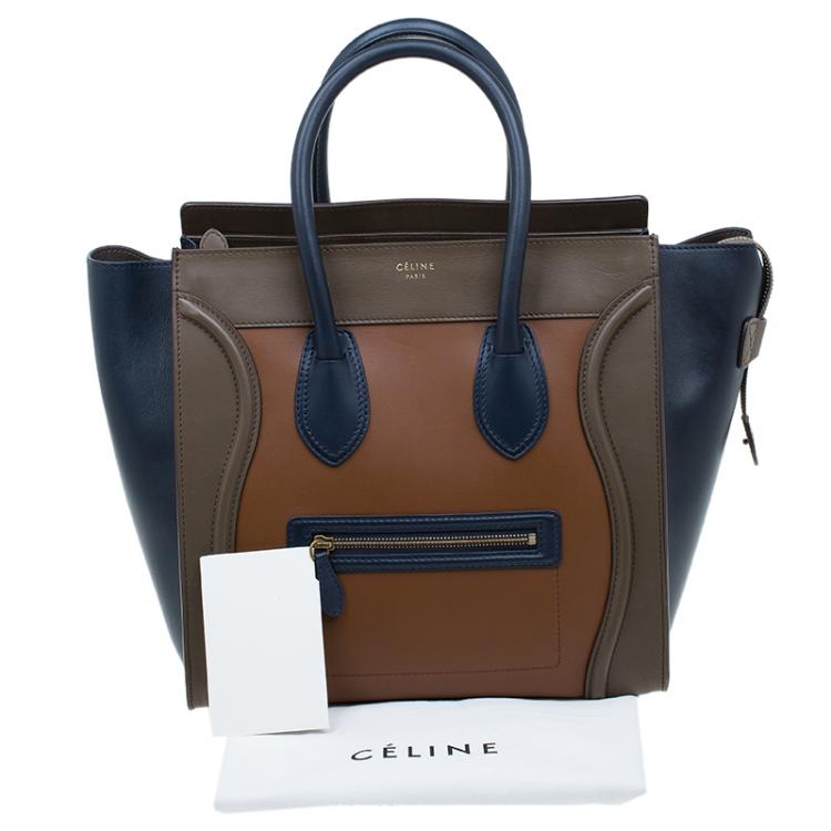 Pre Owned Celine Tri Color Leather Mini Luggage Tote