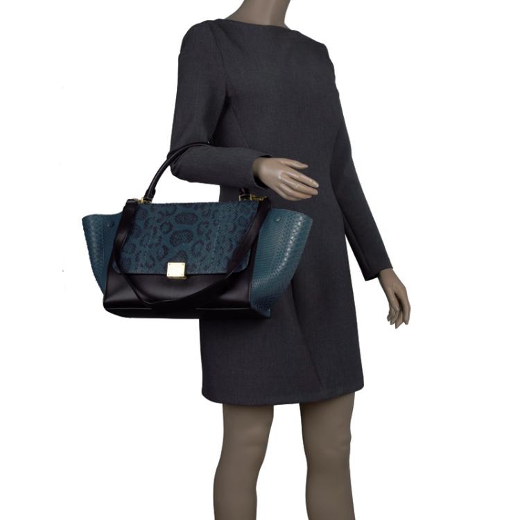 Pre Owned Celine Blue/Black Python Medium Trapeze Bag