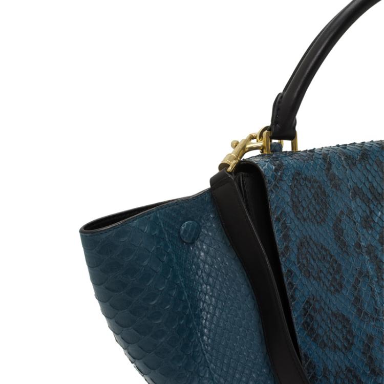Pre Owned Celine Blue/Black Python Medium Trapeze Bag