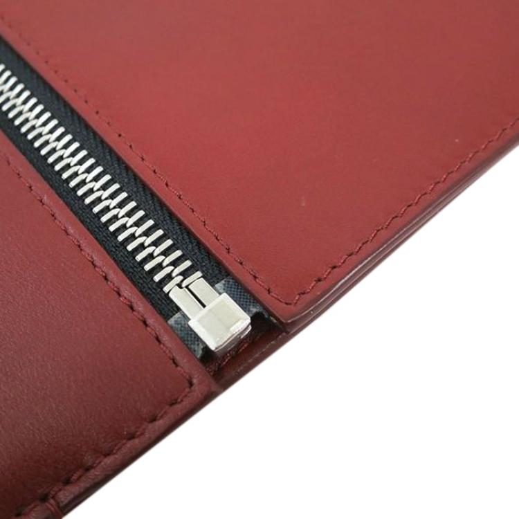 Pre Owned Celine Bordeaux Leather Oversized Zip Clutch Bag