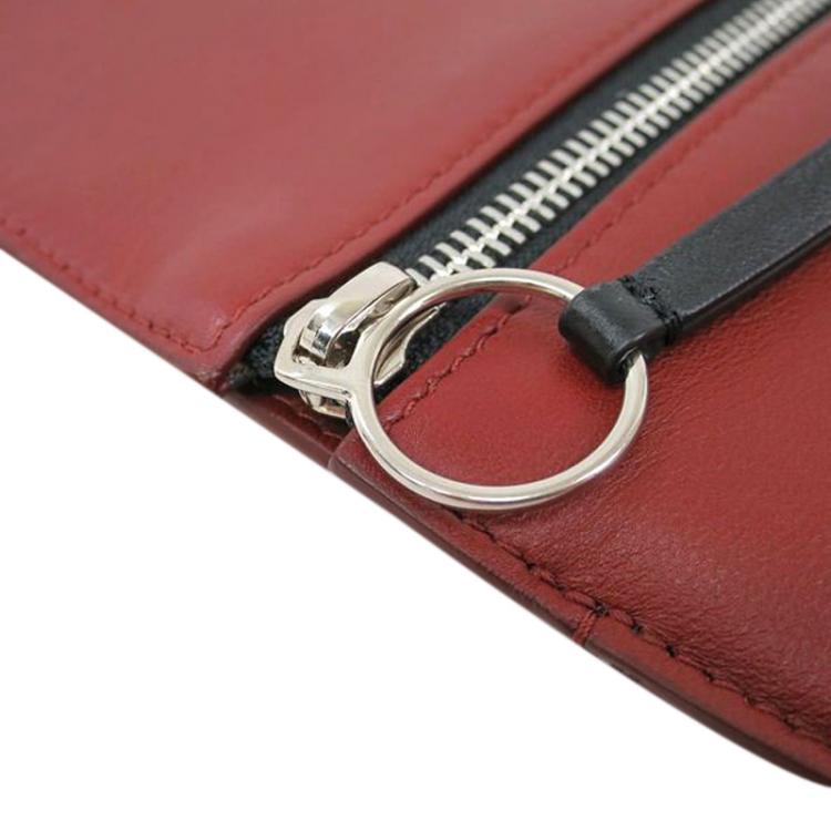 Pre Owned Celine Bordeaux Leather Oversized Zip Clutch Bag