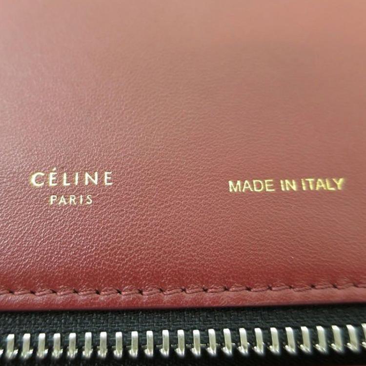 Pre Owned Celine Bordeaux Leather Oversized Zip Clutch Bag