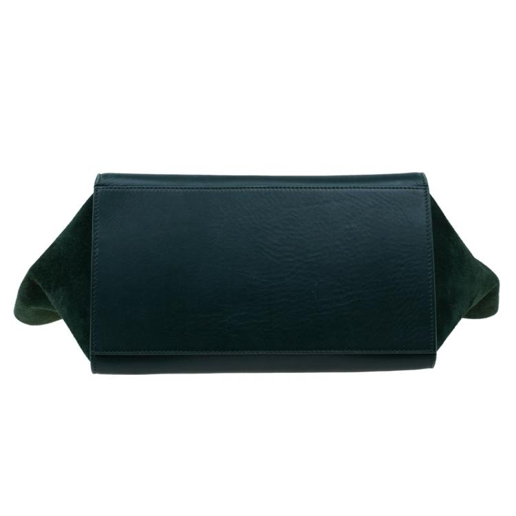 Pre Owned Celine Emerald Croc Stamped Leather Medium Trapeze Bag