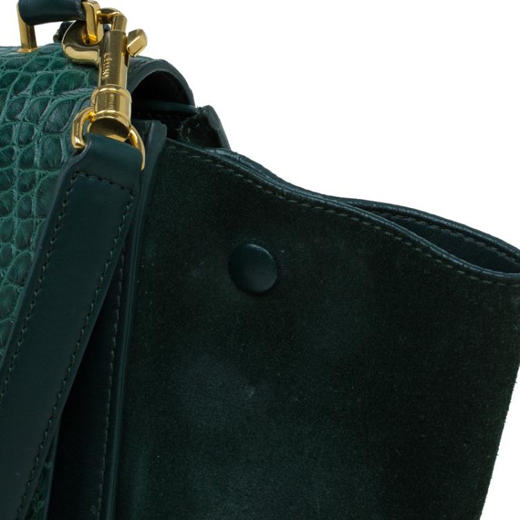Pre Owned Celine Emerald Croc Stamped Leather Medium Trapeze Bag