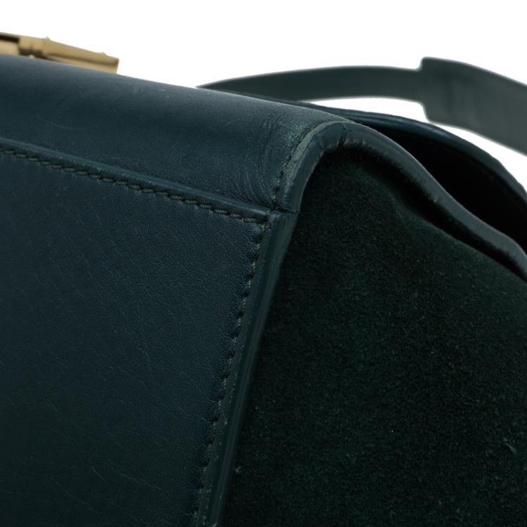 Pre Owned Celine Emerald Croc Stamped Leather Medium Trapeze Bag