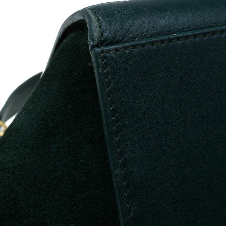 Pre Owned Celine Emerald Croc Stamped Leather Medium Trapeze Bag