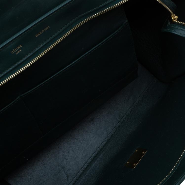 Pre Owned Celine Emerald Croc Stamped Leather Medium Trapeze Bag