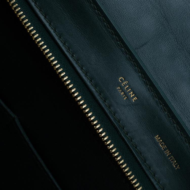 Pre Owned Celine Emerald Croc Stamped Leather Medium Trapeze Bag