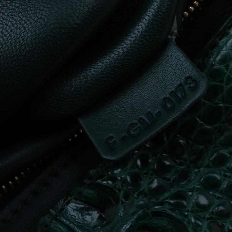 Pre Owned Celine Emerald Croc Stamped Leather Medium Trapeze Bag