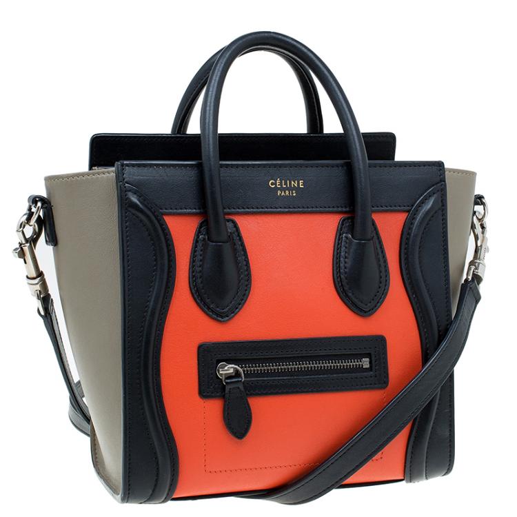 Pre Owned Celine Tri Color Leather Nano Luggage Bag