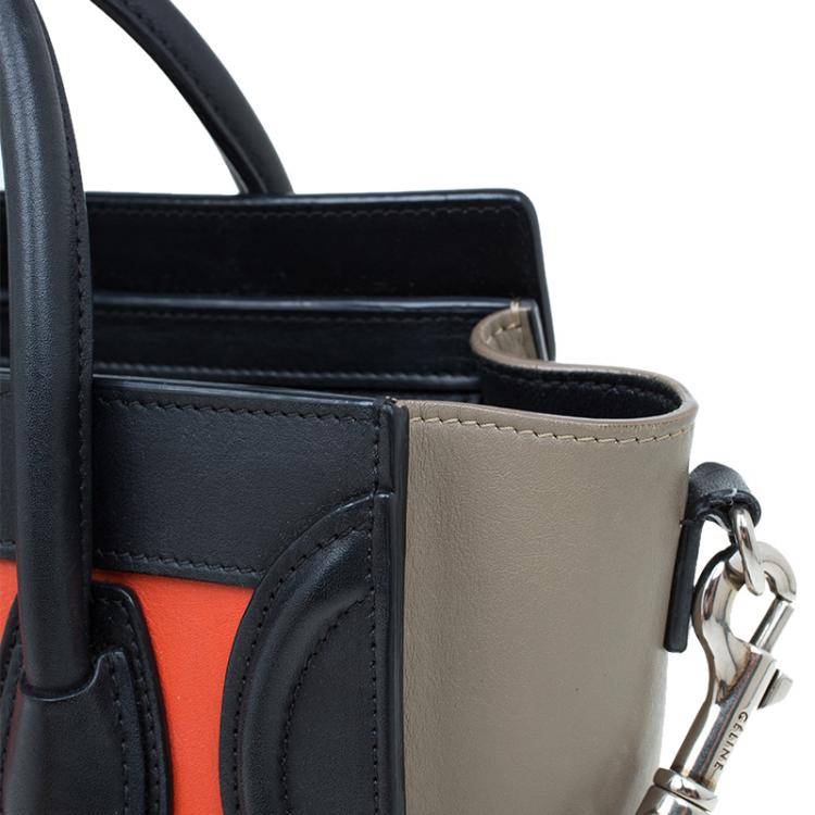 Pre Owned Celine Tri Color Leather Nano Luggage Bag